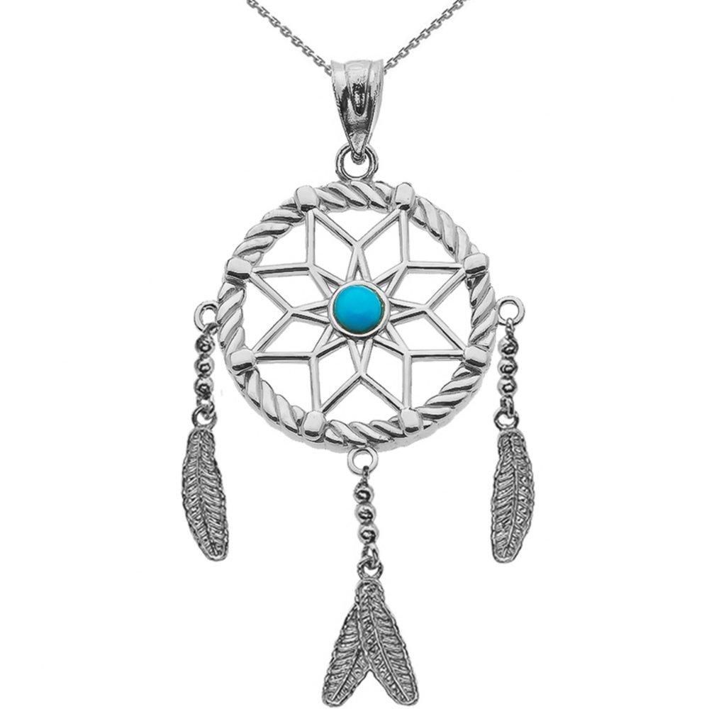925 Silver Turquoise Flower Dream Catcher Pendant 46$
